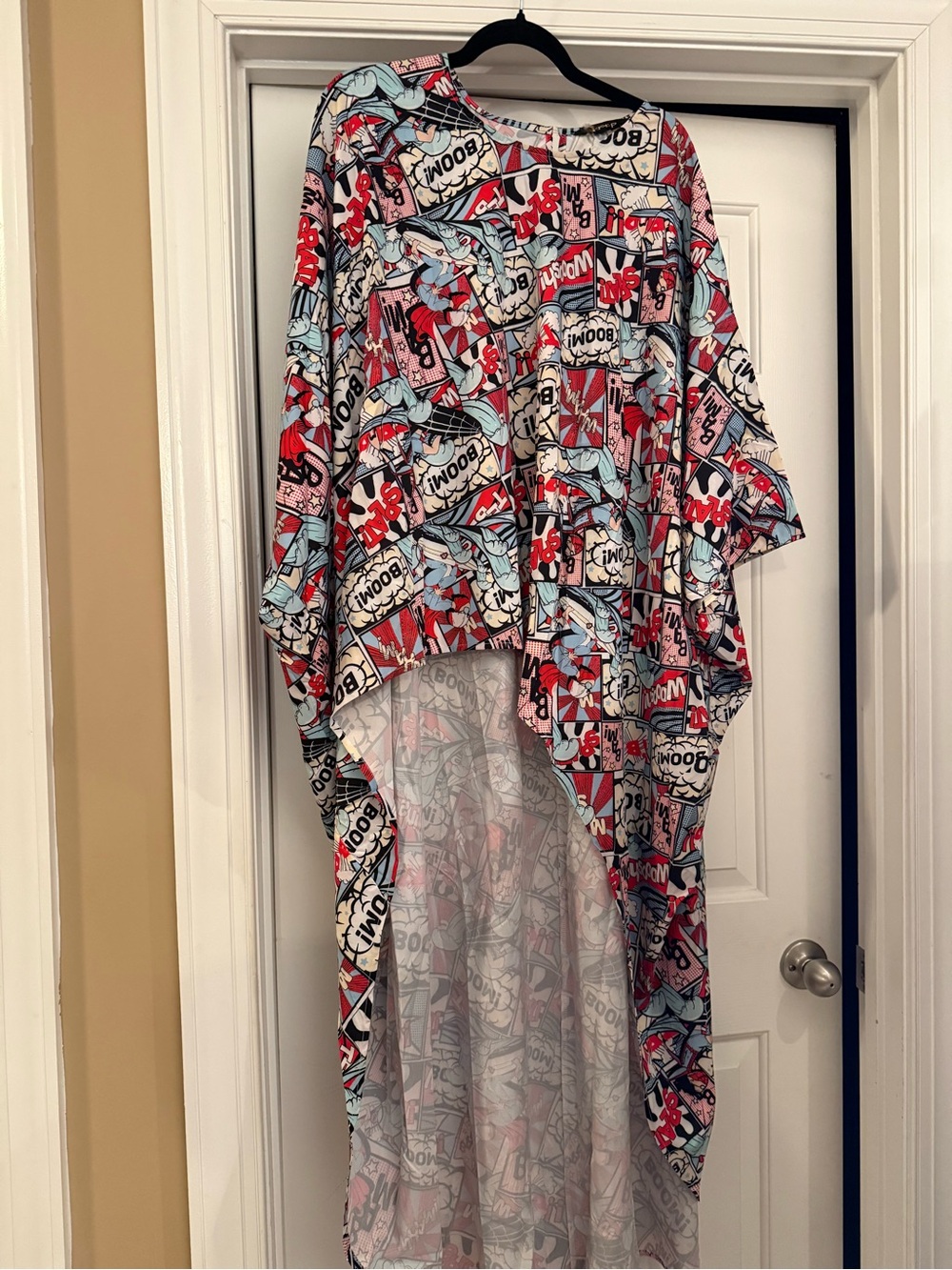 Pop Art “BOOM” Hi Low Tunic- Red, Light Blue, Black